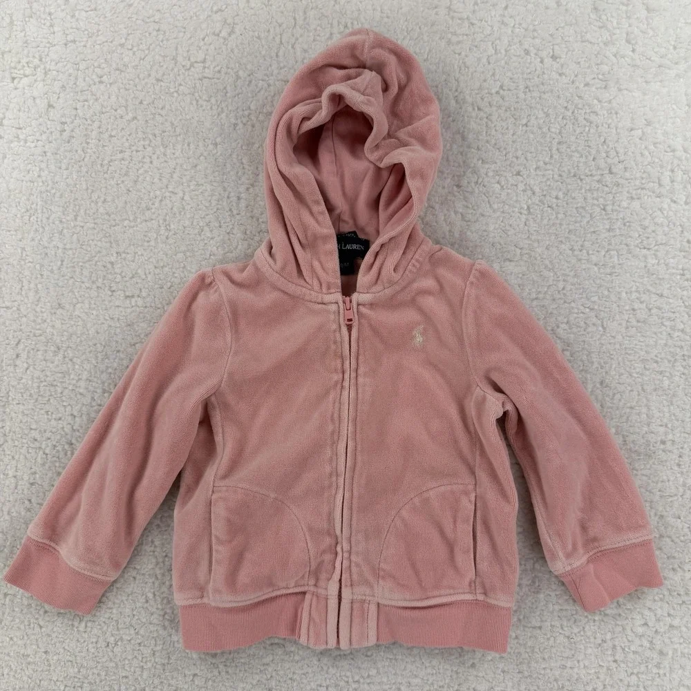 Polo‎ Ralph Lauren Hooded Jacket Girls 18M Toddler Pink Velour Full Zip Hoodie